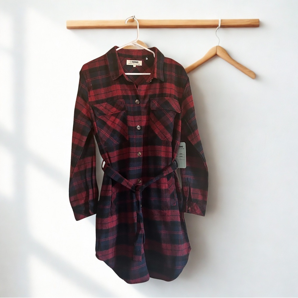 CiSono Plaid Collection Juniors Dress. Red and Black